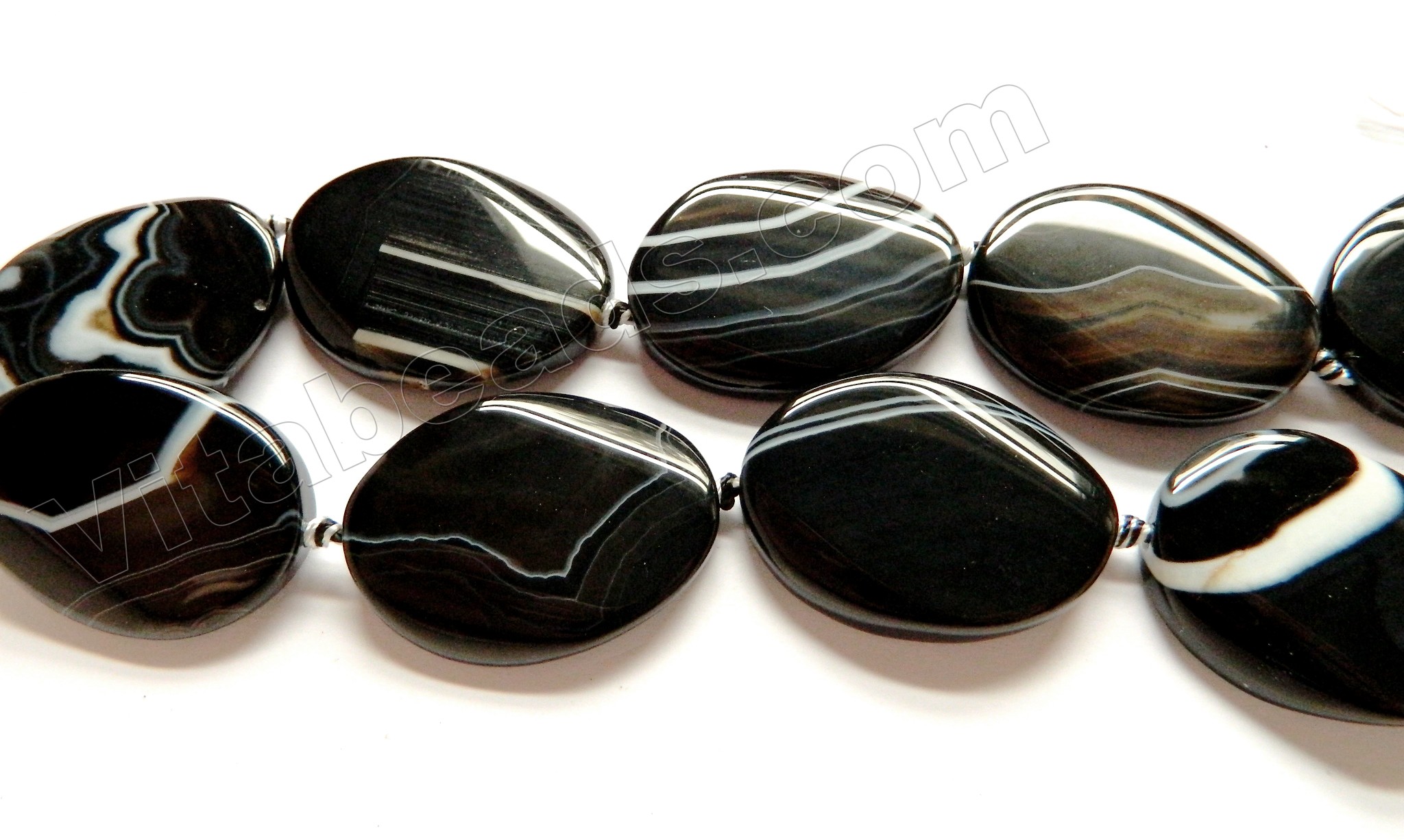 Black Onyx stone necklace,Oval smooth agate gemstone Bead Knotted 16“18"24" 32" 